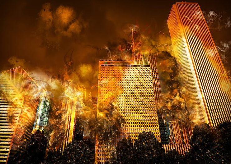 buildings on fire